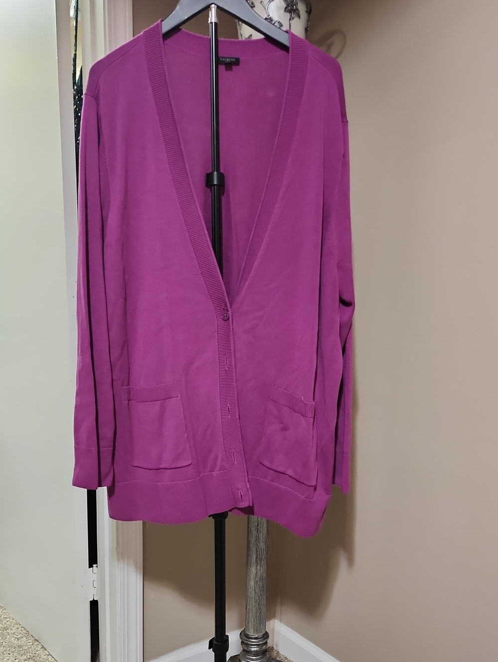 Talbots Magenta Open-Front Cardigan Sweater
